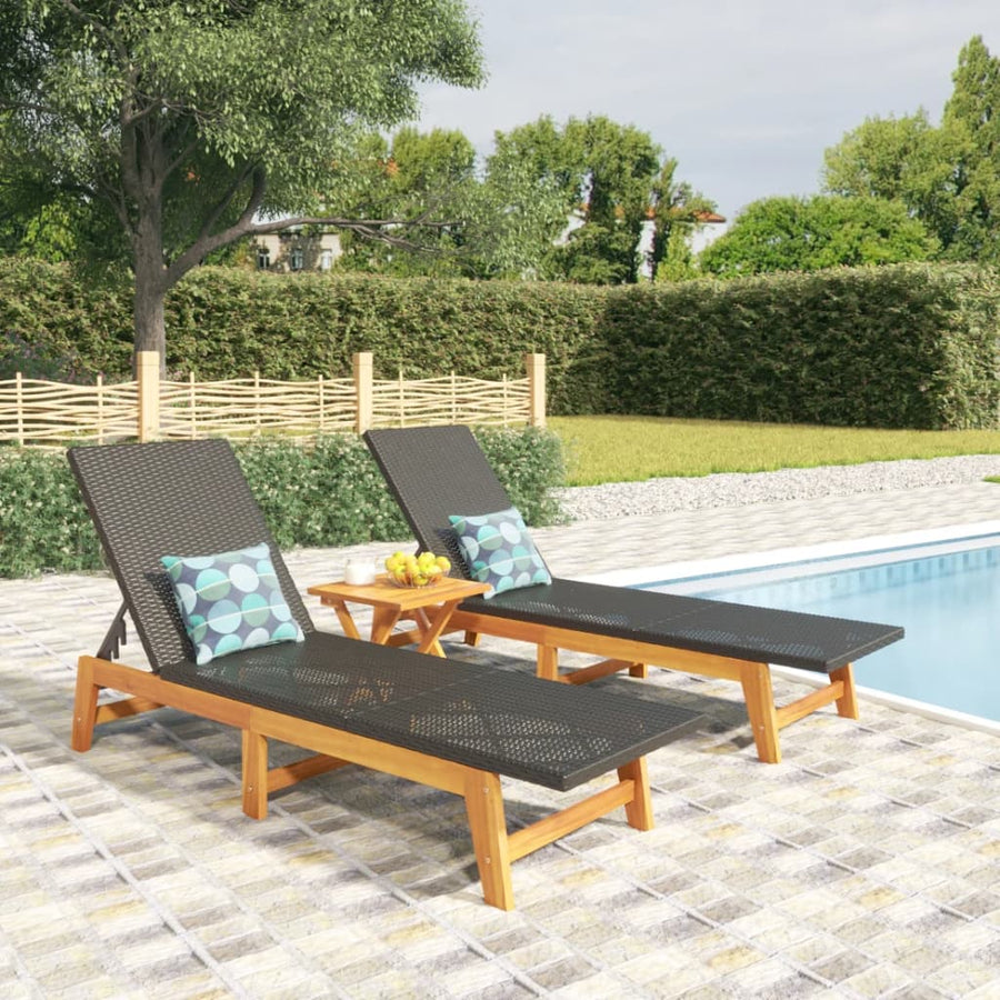 Ligbedden 2 St Poly Rattan En Massief Acaciahout Zwart En Bruin 1 Nee 2x Ligbed