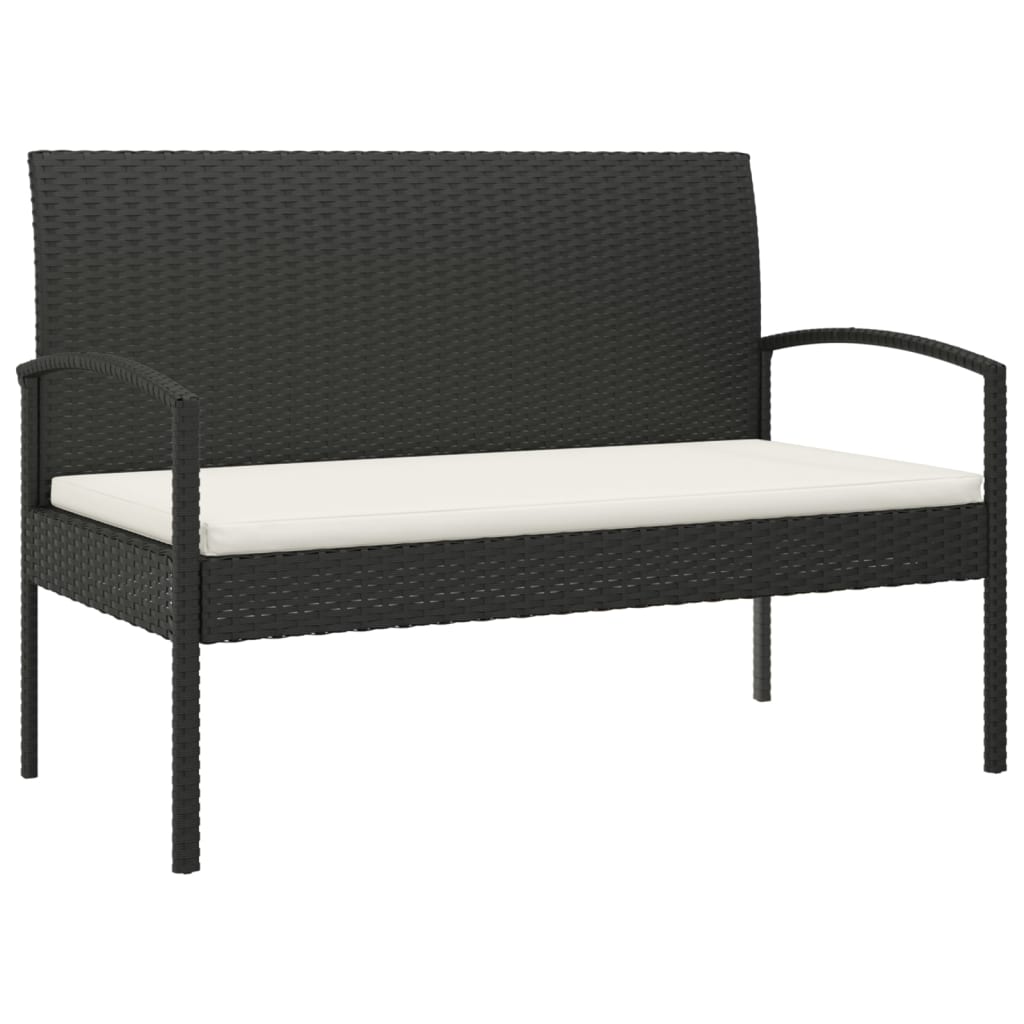 Tuinbank Met Kussen 105 Cm Poly Rattan Zwart en wit