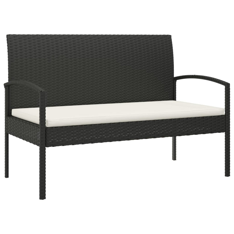 Tuinbank Met Kussen 105 Cm Poly Rattan Zwart en wit