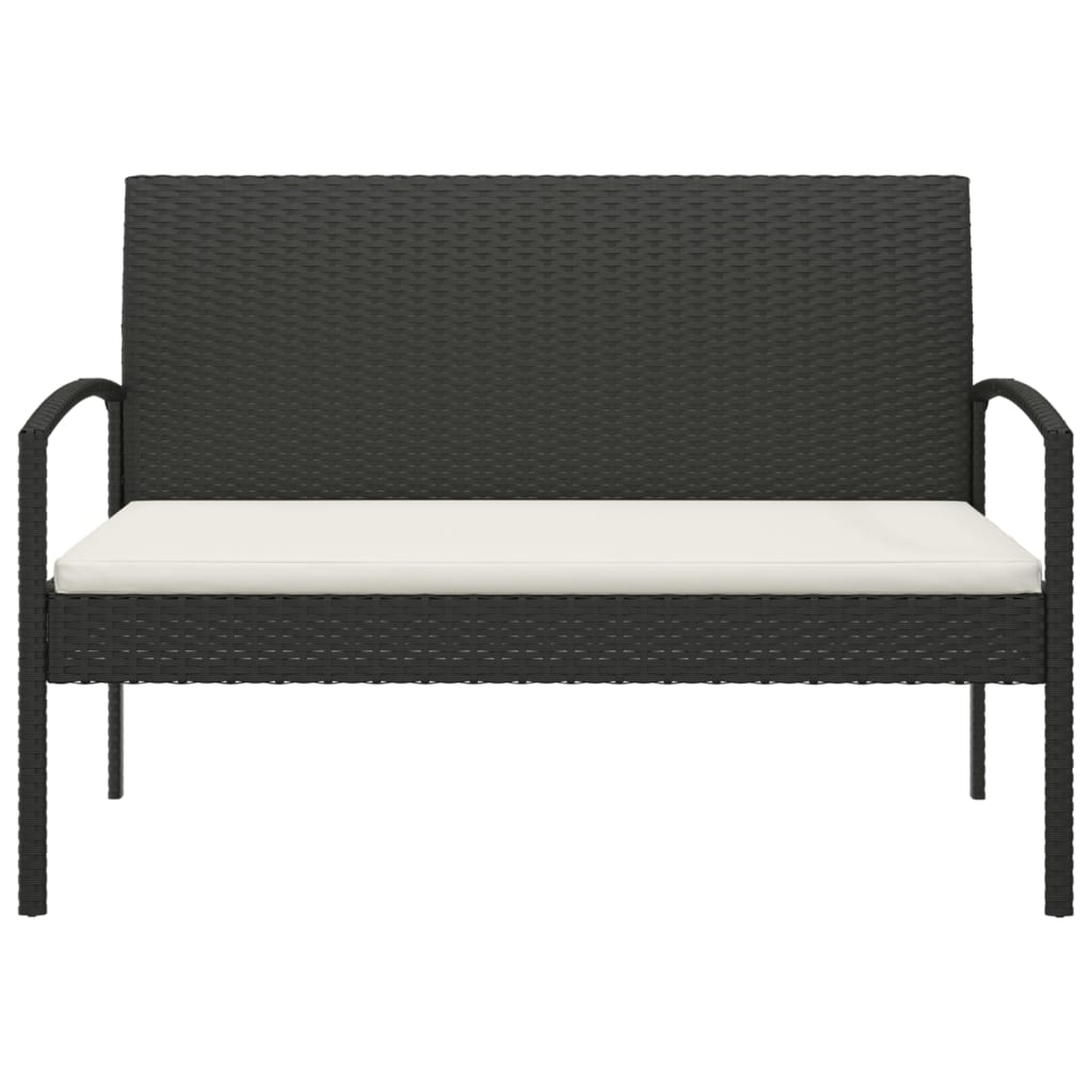 Tuinbank Met Kussen 105 Cm Poly Rattan Zwart en wit