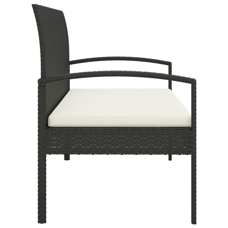 Tuinbank Met Kussen 105 Cm Poly Rattan Zwart en wit