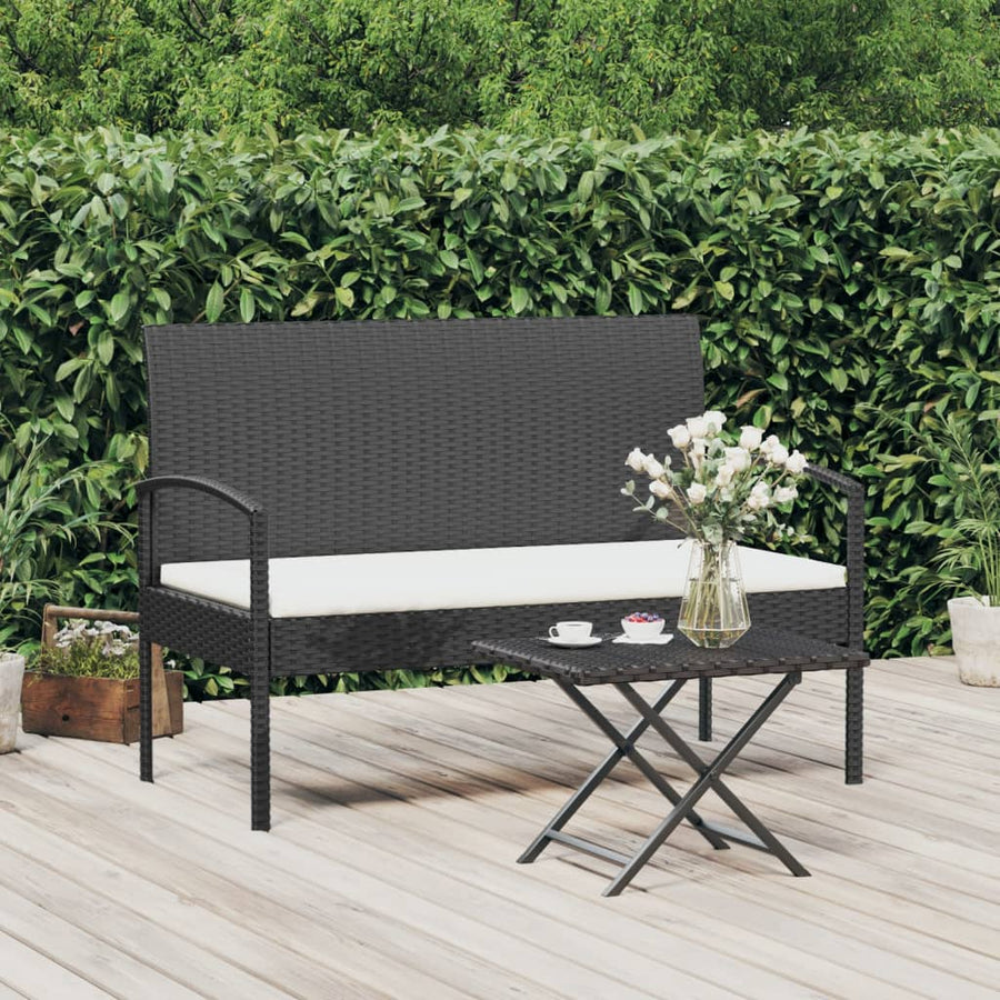 Tuinbank Met Kussen 105 Cm Poly Rattan Zwart en wit