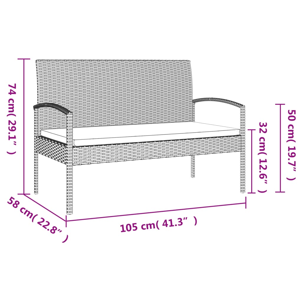 Tuinbank Met Kussen 105 Cm Poly Rattan Grijs