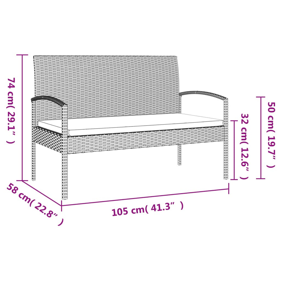 Tuinbank Met Kussen 105 Cm Poly Rattan Grijs