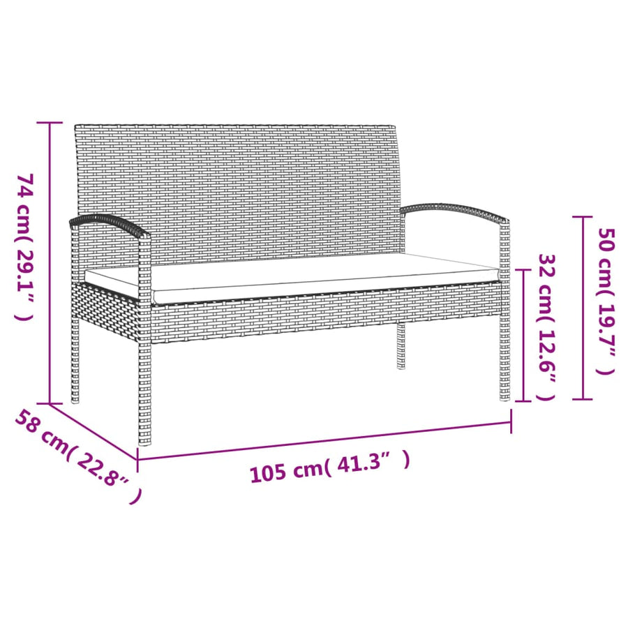 Tuinbank Met Kussen 105 Cm Poly Rattan Zwart