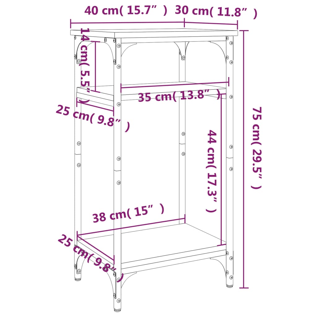 Bijzettafel 40X30X75 Cm Bewerkt Hout Gerookt Eikenkleurig