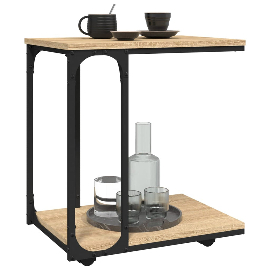 Bijzettafel Met Wieltjes 50X35X55,5 Cm Hout Sonoma Eikenkleurig