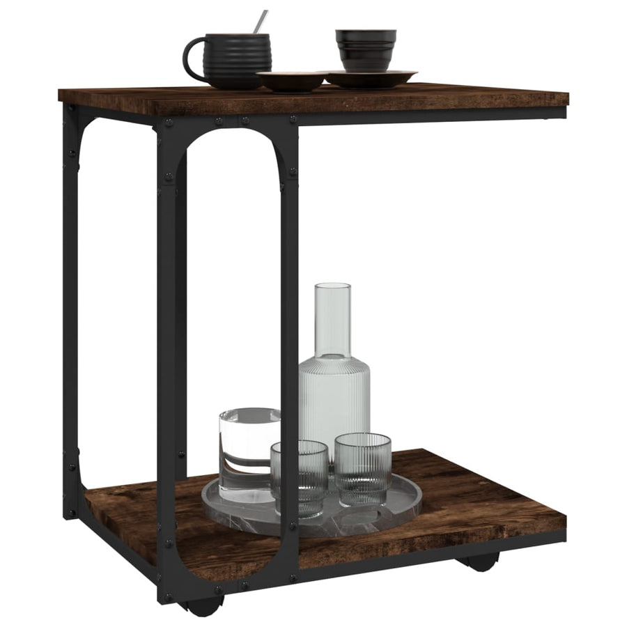 Bijzettafel Met Wieltjes 50X35X55,5 Cm Hout Gerookt Eikenkleur