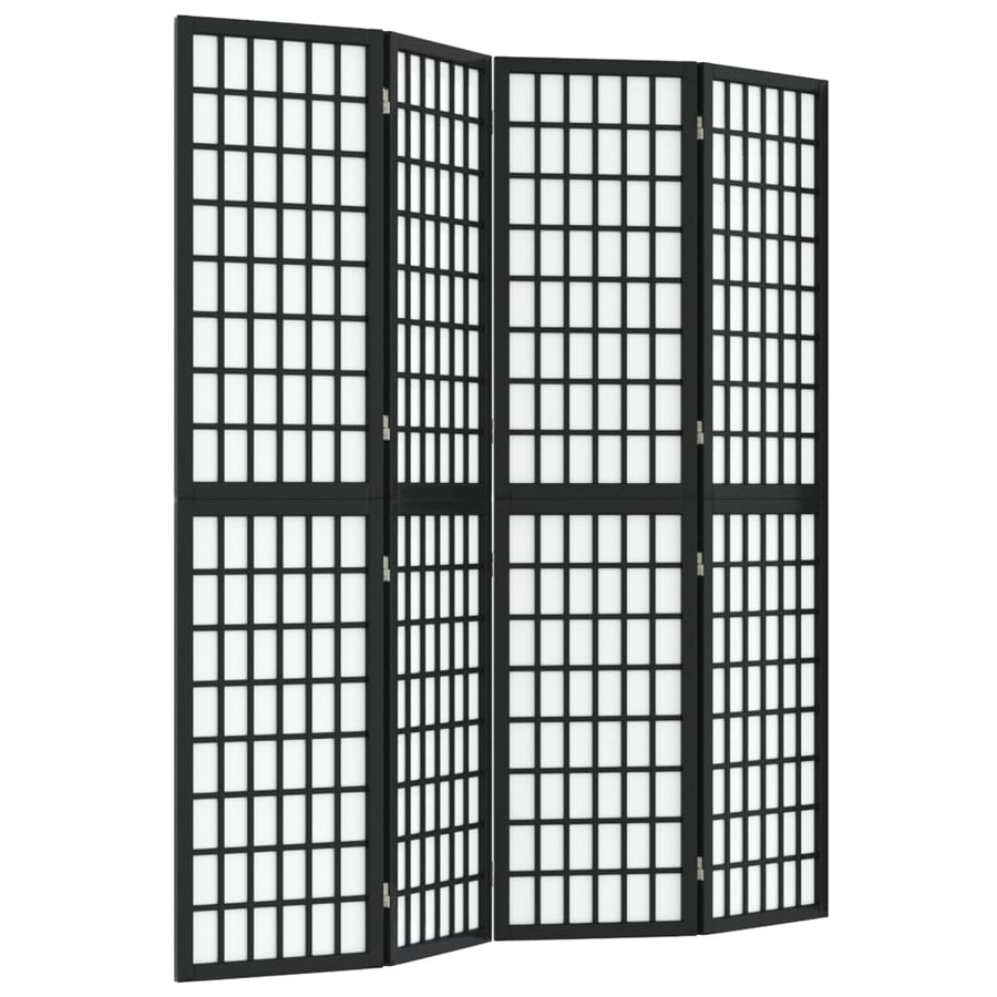 Kamerscherm Inklapbaar 4 Panelen Japanse Stijl 160 x 170 cm Zwart
