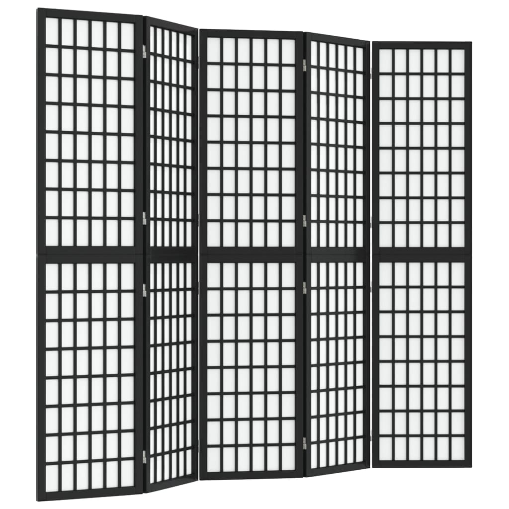 Kamerscherm Inklapbaar 5 Panelen Japanse Stijl 200X170 Cm Zwart