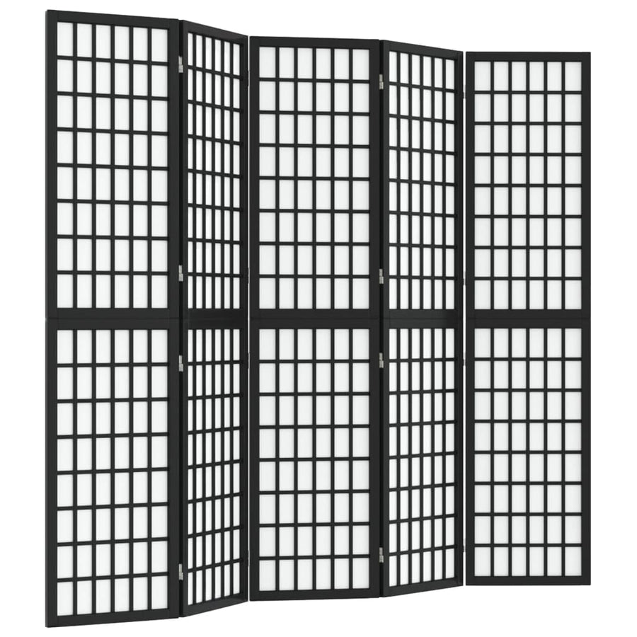 Kamerscherm Inklapbaar 5 Panelen Japanse Stijl 200X170 Cm Zwart