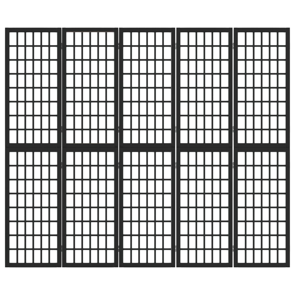 Kamerscherm Inklapbaar 5 Panelen Japanse Stijl 200X170 Cm Zwart