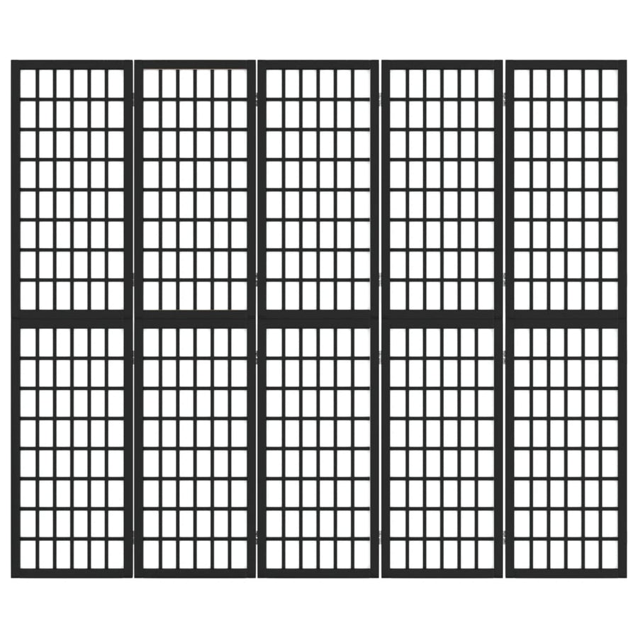 Kamerscherm Inklapbaar 5 Panelen Japanse Stijl 200X170 Cm Zwart