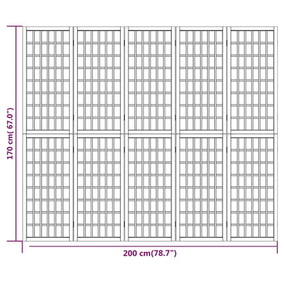 Kamerscherm Inklapbaar 5 Panelen Japanse Stijl 200X170 Cm Zwart