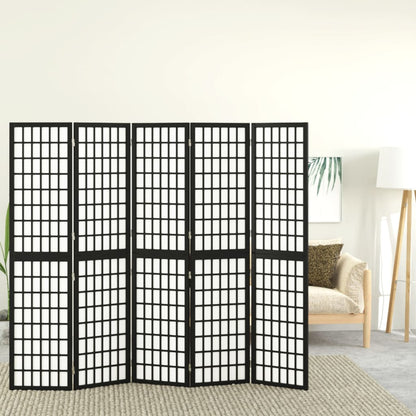 Kamerscherm Inklapbaar 5 Panelen Japanse Stijl 200X170 Cm Zwart