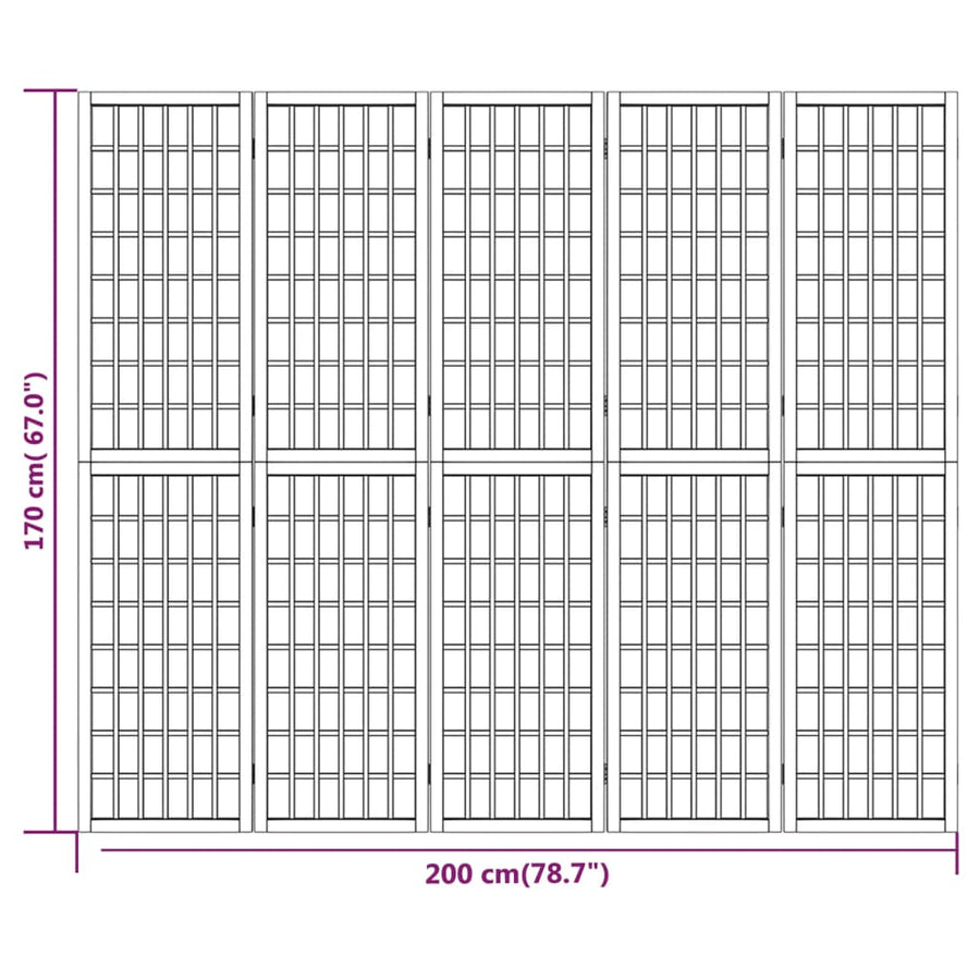 Kamerscherm inklapbaar 5 panelen Japanse stijl 200x170 cm 200 x 170 cm Naturel