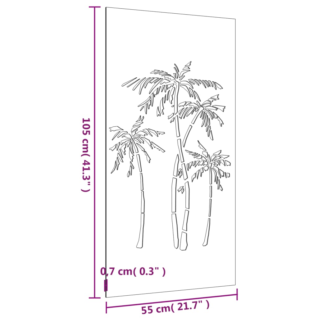 Wanddecoratie tuin palmboomontwerp 105x55 cm cortenstaal