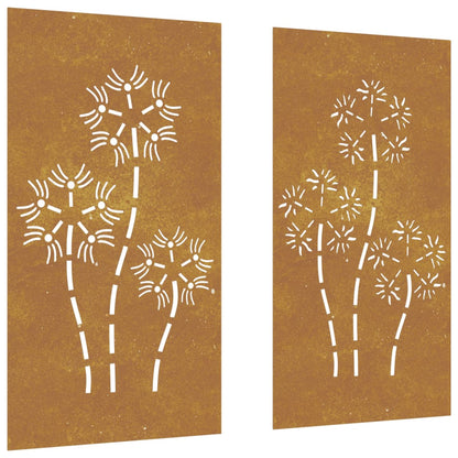 Wanddecoratie Tuin 2 St Bloemenontwerp 105X55 Cm Cortenstaal