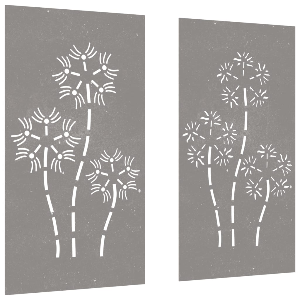 Wanddecoratie Tuin 2 St Bloemenontwerp 105X55 Cm Cortenstaal