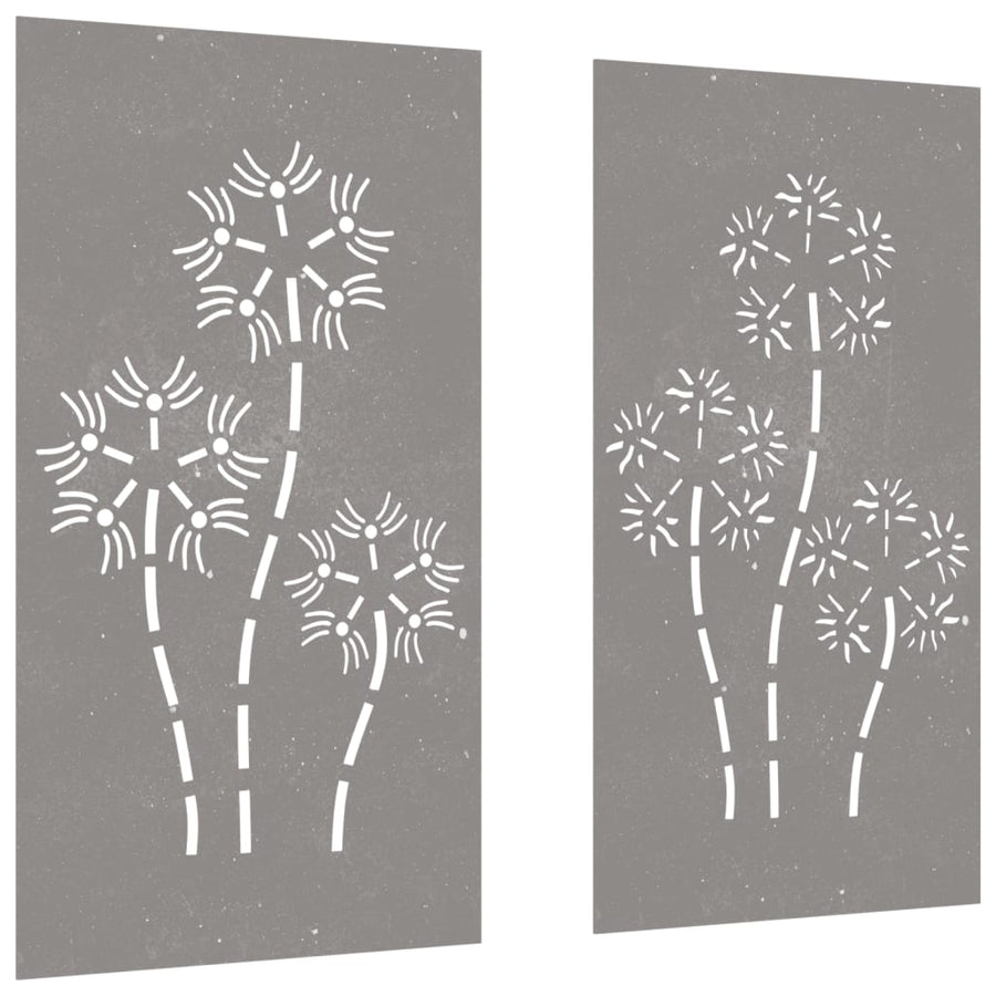 Wanddecoratie Tuin 2 St Bloemenontwerp 105X55 Cm Cortenstaal