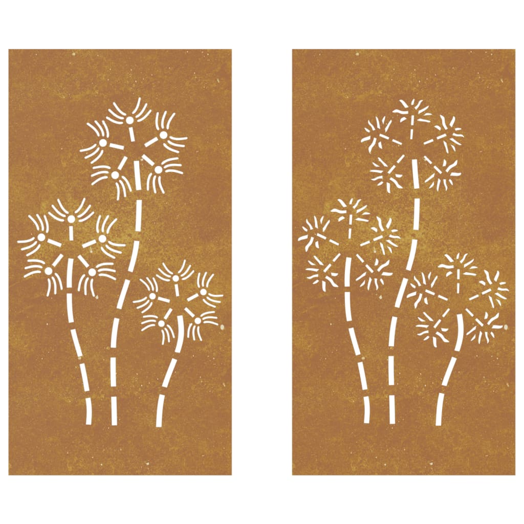 Wanddecoratie Tuin 2 St Bloemenontwerp 105X55 Cm Cortenstaal