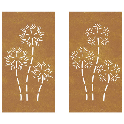Wanddecoratie Tuin 2 St Bloemenontwerp 105X55 Cm Cortenstaal
