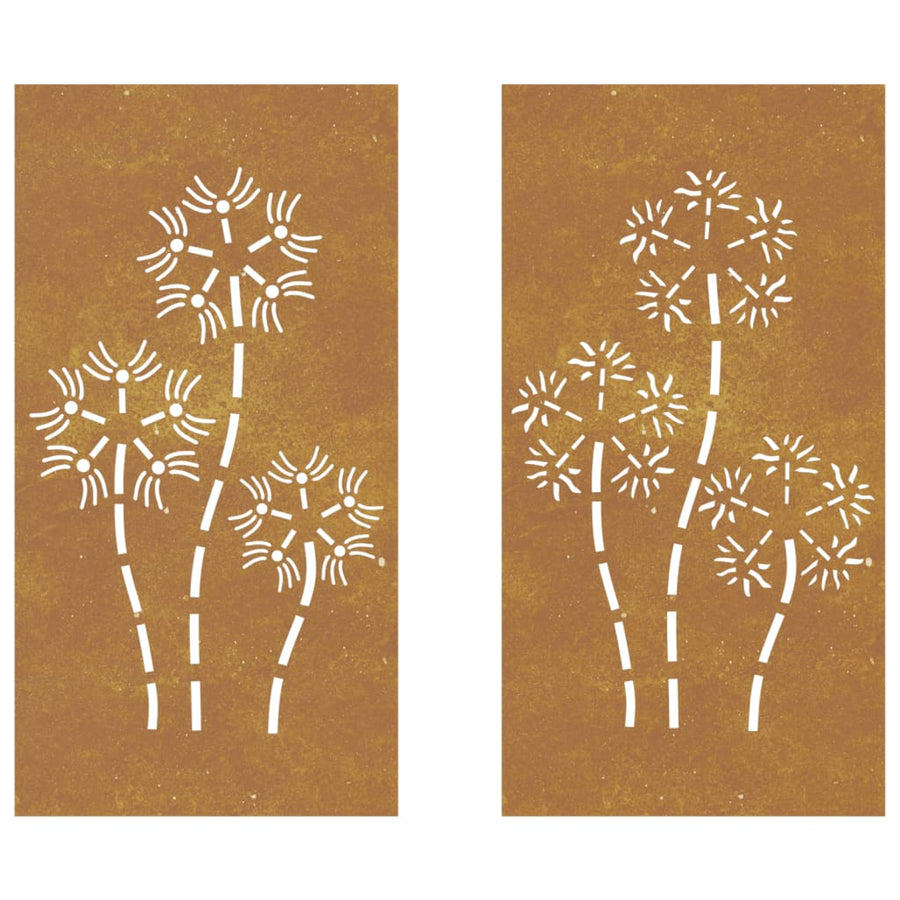 Wanddecoratie Tuin 2 St Bloemenontwerp 105X55 Cm Cortenstaal