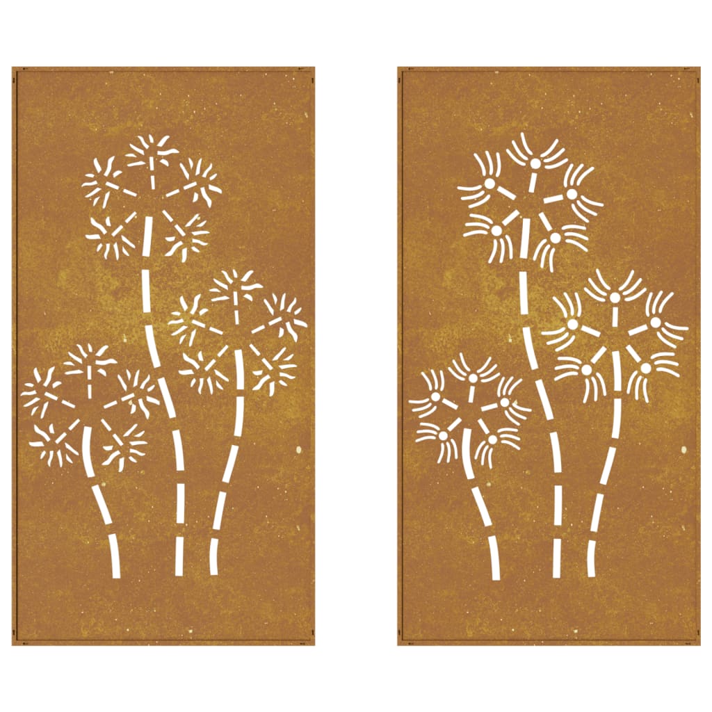 Wanddecoratie Tuin 2 St Bloemenontwerp 105X55 Cm Cortenstaal