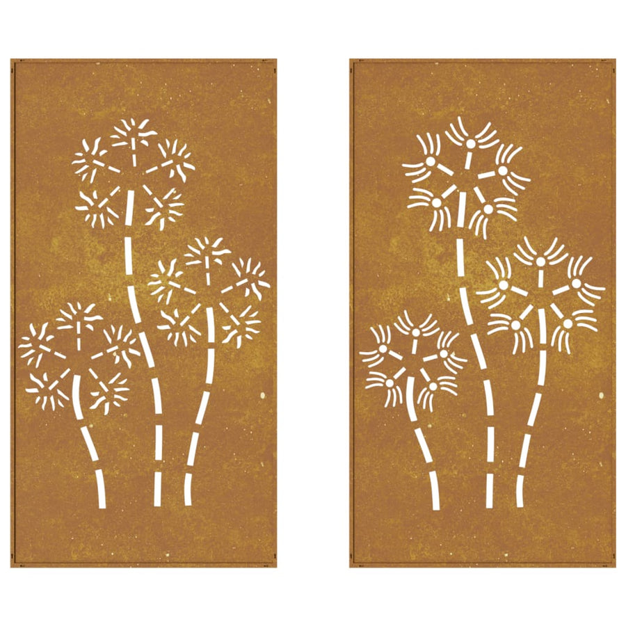 Wanddecoratie Tuin 2 St Bloemenontwerp 105X55 Cm Cortenstaal