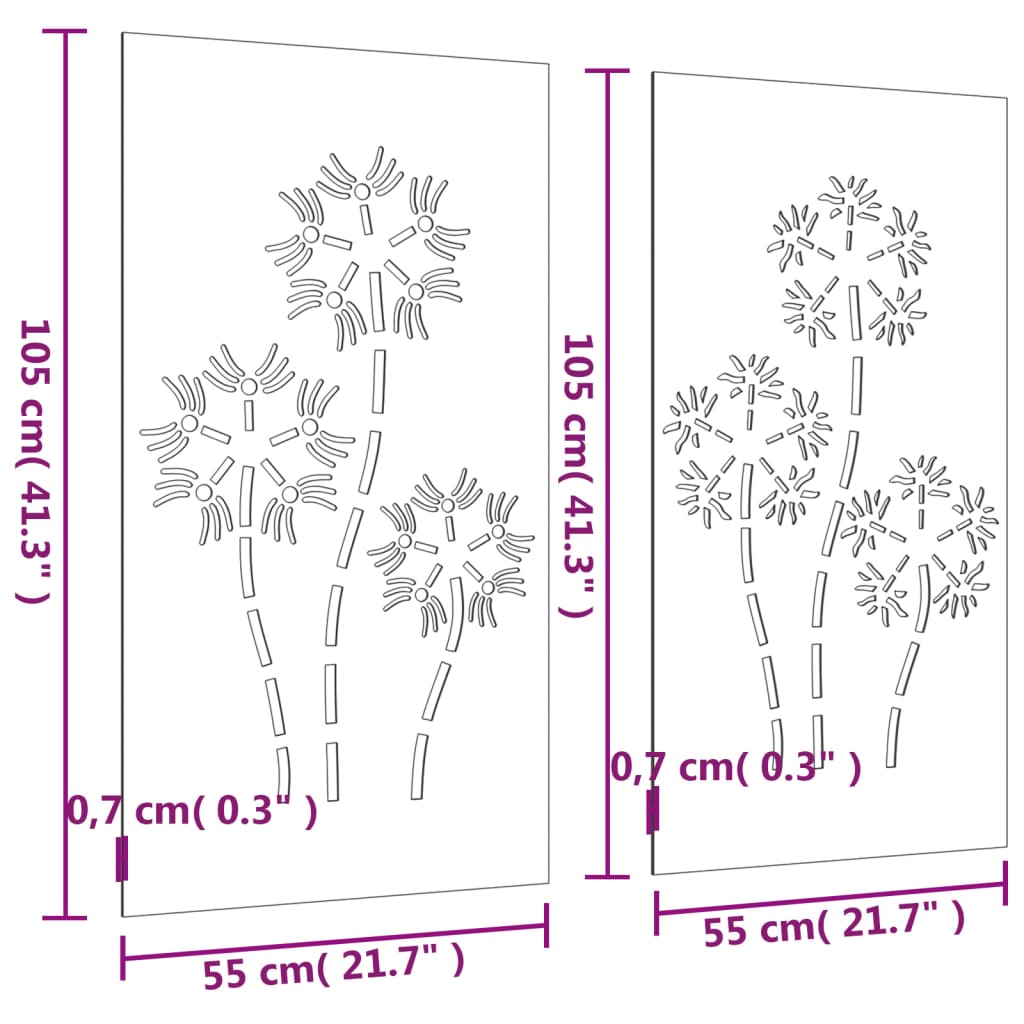 Wanddecoratie Tuin 2 St Bloemenontwerp 105X55 Cm Cortenstaal