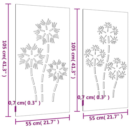 Wanddecoratie Tuin 2 St Bloemenontwerp 105X55 Cm Cortenstaal