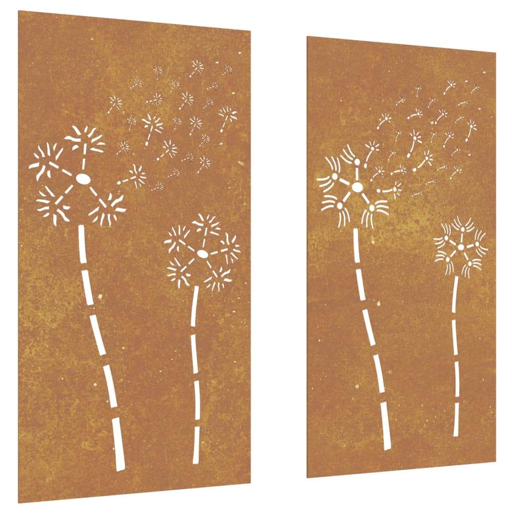 Wanddecoratie Tuin 2 St Bloemenontwerp 105X55 Cm Cortenstaal Roestkleurig