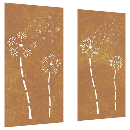Wanddecoratie Tuin 2 St Bloemenontwerp 105X55 Cm Cortenstaal Roestkleurig