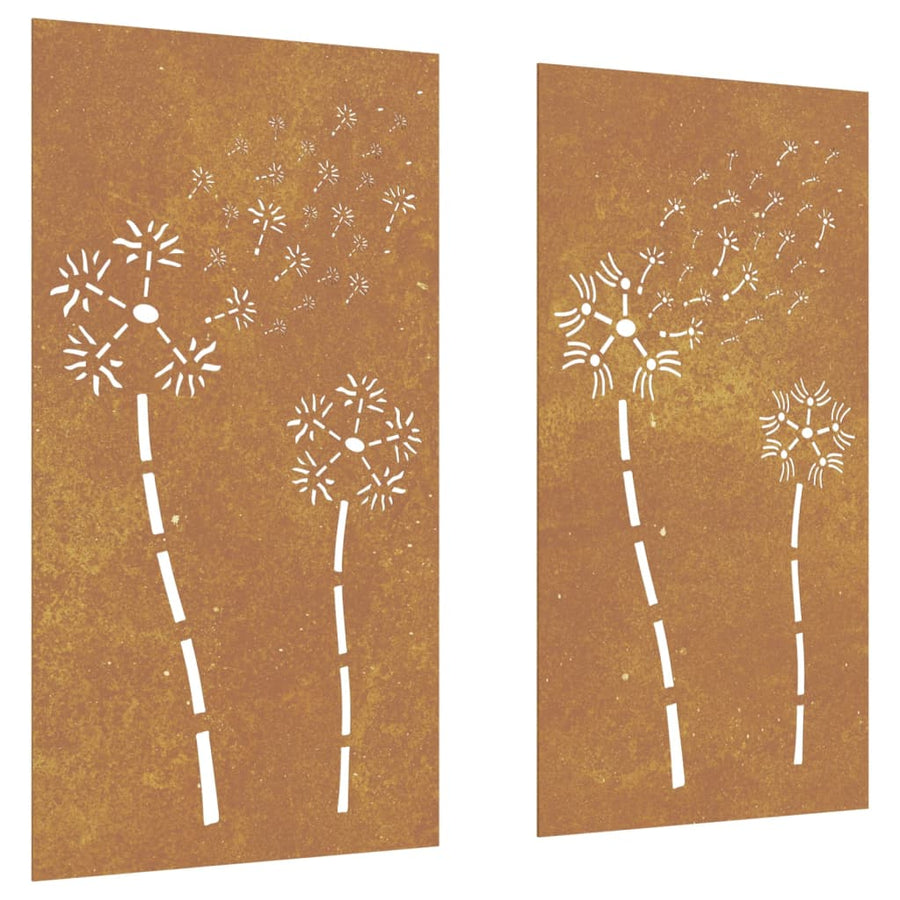 Wanddecoratie Tuin 2 St Bloemenontwerp 105X55 Cm Cortenstaal Roestkleurig