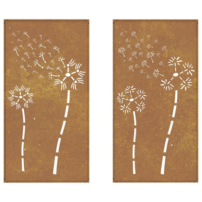 Wanddecoratie Tuin 2 St Bloemenontwerp 105X55 Cm Cortenstaal Roestkleurig