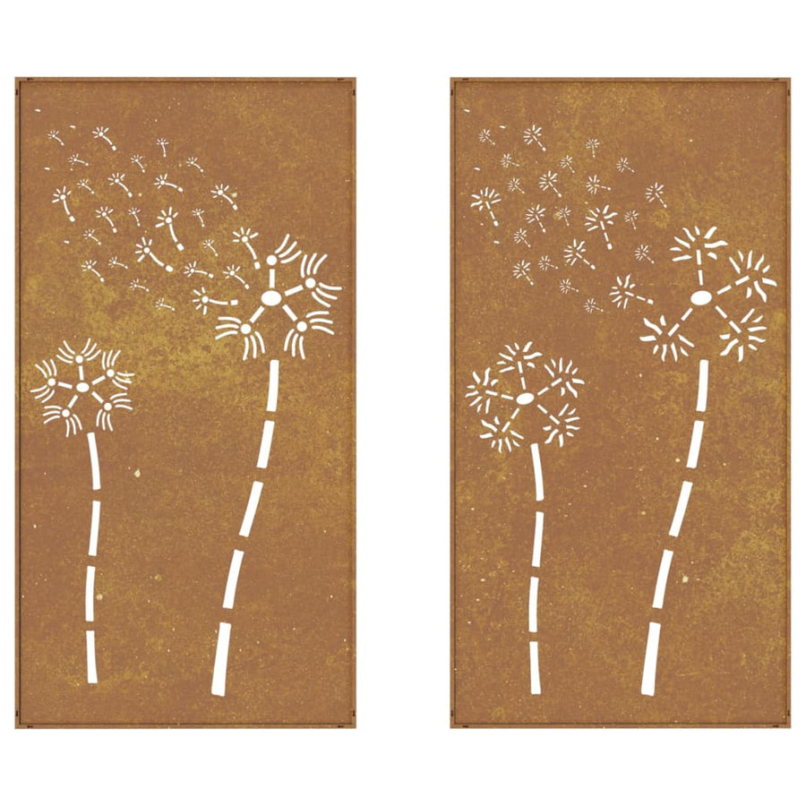 Wanddecoratie Tuin 2 St Bloemenontwerp 105X55 Cm Cortenstaal Roestkleurig