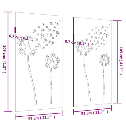 Wanddecoratie Tuin 2 St Bloemenontwerp 105X55 Cm Cortenstaal Roestkleurig