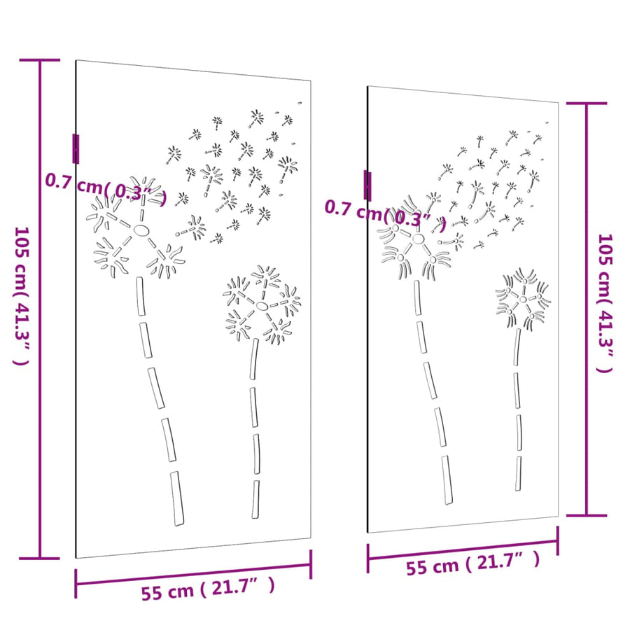 Wanddecoratie Tuin 2 St Bloemenontwerp 105X55 Cm Cortenstaal Roestkleurig