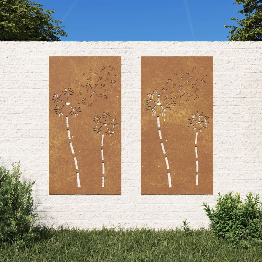 Wanddecoratie Tuin 2 St Bloemenontwerp 105X55 Cm Cortenstaal Roestkleurig