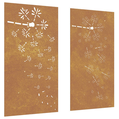 Wanddecoratie Tuin 2 St Bloemenontwerp 105X55 Cm Cortenstaal