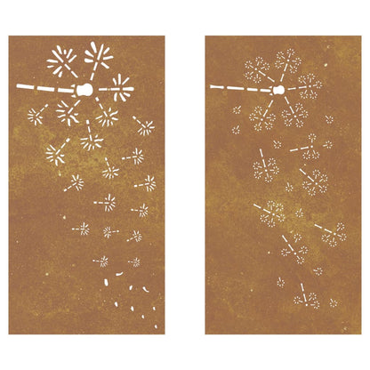 Wanddecoratie Tuin 2 St Bloemenontwerp 105X55 Cm Cortenstaal