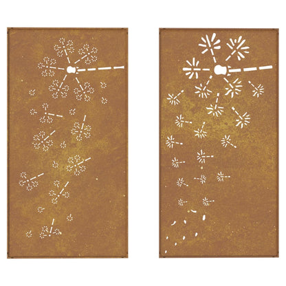 Wanddecoratie Tuin 2 St Bloemenontwerp 105X55 Cm Cortenstaal