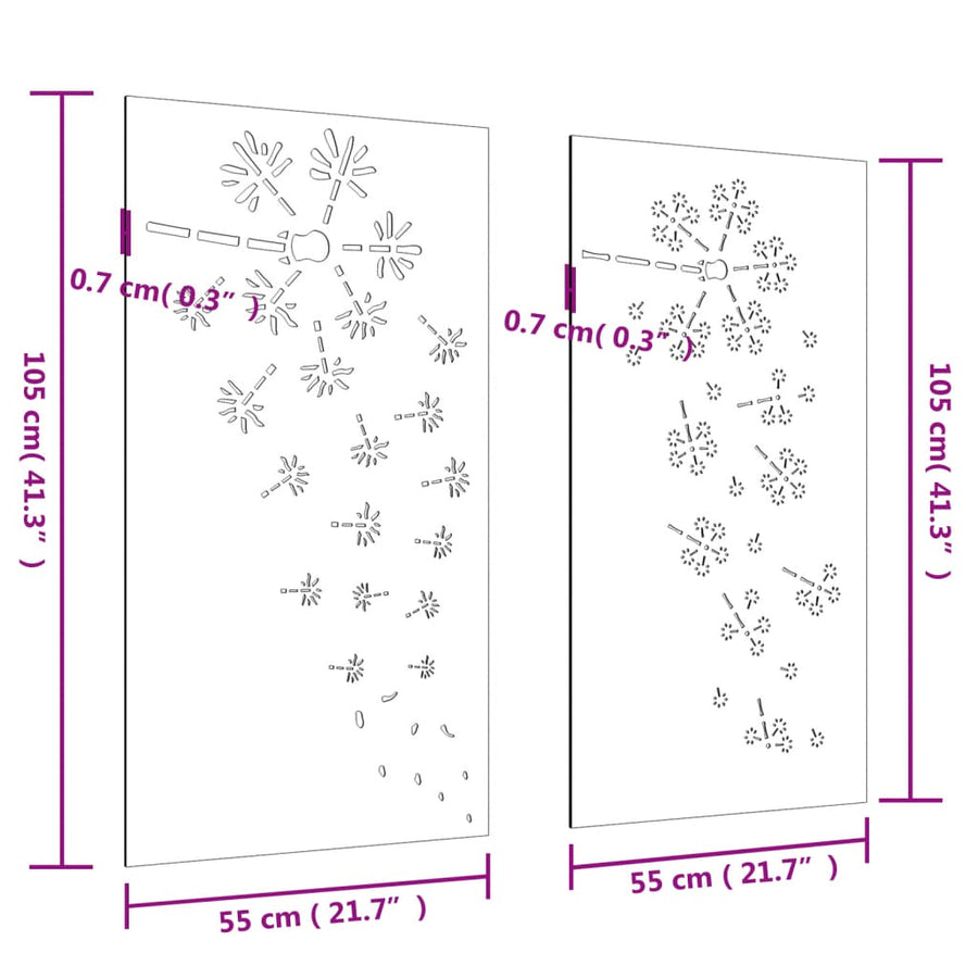 Wanddecoratie Tuin 2 St Bloemenontwerp 105X55 Cm Cortenstaal