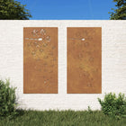 Wanddecoratie tuin 2 st bloemen 105x55 cm cortenstaal