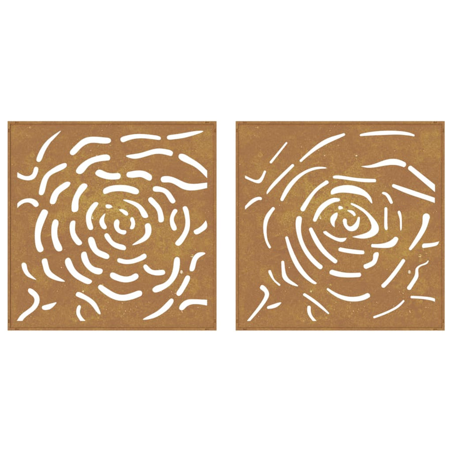 Wanddecoratie Tuin 2 St Rozenontwerp 55X55 Cm Cortenstaal