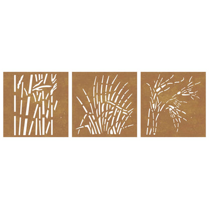 Wanddecoratie Tuin 3 St Grasontwerp 55X55 Cm Cortenstaal