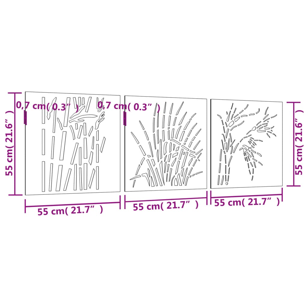 Wanddecoratie Tuin 3 St Grasontwerp 55X55 Cm Cortenstaal