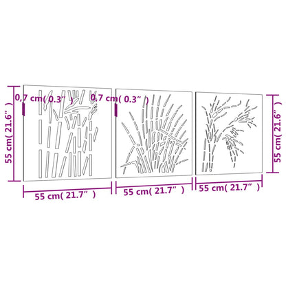 Wanddecoratie Tuin 3 St Grasontwerp 55X55 Cm Cortenstaal