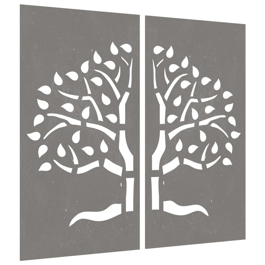 Wanddecoratie Tuin 2 St Boomontwerp 105X55 Cm Cortenstaal