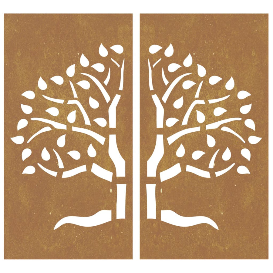 Wanddecoratie Tuin 2 St Boomontwerp 105X55 Cm Cortenstaal